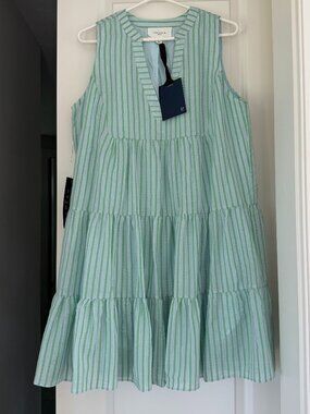 TUCKERNUCK~Size M~NWT~Pomander Place Mint Blue Stripe Sleeveless Kenzo Dress